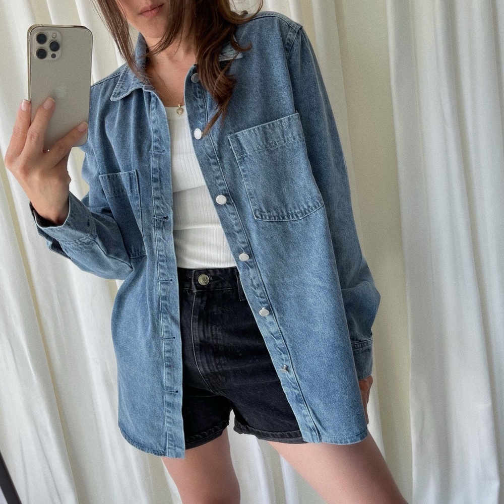 NWOT Denim Button-Down Shacket Shirt | Medium